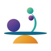 een logo met een bedrijf symbool met twee ballen gepositioneerd Aan top voor balans en stabiliteit, balans bord en stabiliteit bal regeling, minimalistische gemakkelijk modern logo ontwerp vector