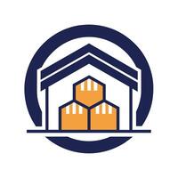 een logo ontwerp vertegenwoordigen een gebouw bedrijf, symboliseert bouw en innovatie, een gemakkelijk icoon dat communiceert de concept van warehousing en voorraad beheer vector