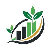 een groen blad logo kruisende met een diagram bar, symboliseert groei en voortgang, symbolisch vertegenwoordiging van groei en voortgang, minimalistische gemakkelijk modern logo ontwerp vector