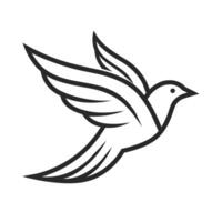 minimalistisch illustratie van een vogel met zwart en wit veren stijgend in de lucht met haar Vleugels uitgespreid, gemakkelijk lijn tekening van een vogel in vlucht, minimalistische gemakkelijk modern logo ontwerp vector