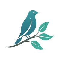silhouet van een vogel zittend Aan een Afdeling omringd door groen bladeren, silhouet van een vogel neergestreken Aan een tak, minimalistische gemakkelijk modern logo ontwerp vector