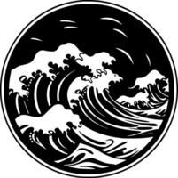 oceaan - zwart en wit geïsoleerd icoon - illustratie vector
