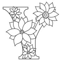 alfabet y kleur bladzijde met de bloem, y brief digitaal schets bloemen kleur bladzijde, abc kleur bladzijde vector