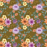 schattig kleurrijk bloemen Aan bruin kleur achtergrond naadloos patroon. vector