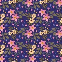 mooi bloeiend bloemen Aan Purper kleur achtergrond naadloos patroon. vector