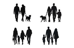 gelukkig familie wandelen silhouet set, gelukkig jong familie Holding handen silhouet reeks vector