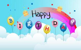 gelukkig verjaardag kaart banier met ballon en lucht achtergrond. vector