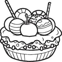 voedsel drinken en snoepgoed kleur Pagina's. voedsel drinken en snoepgoed schets voor kleur boek vector