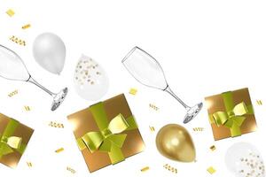viering evenement ontwerp met realistisch gouden geschenk doos vector