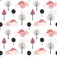 schattig bomen naadloos patroon. Scandinavisch bomen en wolken behang. kinderachtig fantasie achtergrond. vector