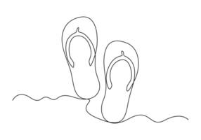 doorlopend een lijn tekening van zomer slippers premie illustratie vector