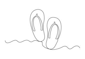 doorlopend een lijn tekening van zomer slippers premie illustratie vector