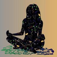 silhouet van een meisje in meditatief yogi lotus houding vector