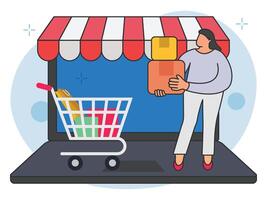 online boodschappen doen op te slaan achtergrond illustratie vector