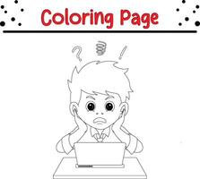 jong zakenman geschokt voorkant laptop kleur bladzijde voor kinderen vector