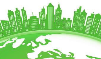 groen eco stadsgezicht illustratie met wereld kaart vector