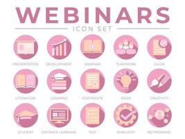 vrouwelijk webinar icoon reeks voor Dames. presentatie, ontwikkeling, webinars, netwerken pictogrammen. vector