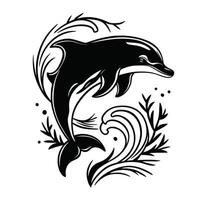 minimalistische illustratie van een strak zwart dolfijn sierlijk springend door de lucht vector