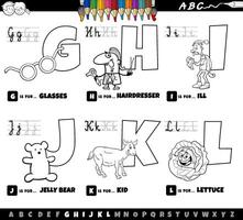 educatieve cartoon Alfabetletters ingesteld van g tot l kleurplaat vector