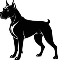 zwart en wit silhouet van een bokser hond staand vector