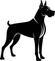 zwart en wit silhouet van een bokser hond staand vector