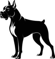 zwart en wit silhouet van een bokser hond staand vector