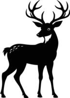 een zwart silhouet van een whitetail hert staand Aan een wit achtergrond vector