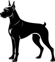 zwart en wit silhouet van een bokser hond staand vector