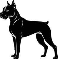 zwart en wit silhouet van een bokser hond staand vector