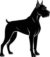 zwart en wit silhouet van een bokser hond staand vector