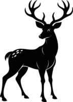 een zwart silhouet van een whitetail hert staand Aan een wit achtergrond vector