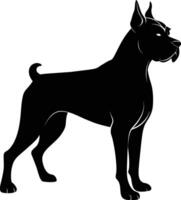 zwart en wit silhouet van een bokser hond staand vector