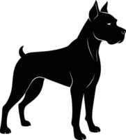 zwart en wit silhouet van een bokser hond staand vector