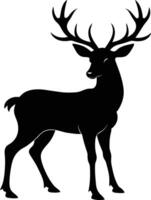 een zwart silhouet van een whitetail hert staand Aan een wit achtergrond vector