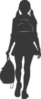 silhouet terug naar school- meisje leerling zwart kleur enkel en alleen vector