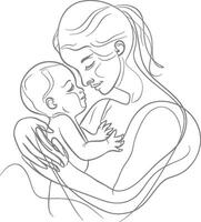 een doorlopend lijn tekening van moeder Holding baby zwart kleur enkel en alleen vector