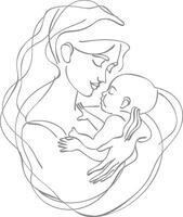 een doorlopend lijn tekening van moeder Holding baby zwart kleur enkel en alleen vector