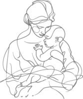 een doorlopend lijn tekening van moeder Holding baby zwart kleur enkel en alleen vector