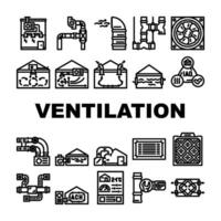 lucht ventilatie verkoudheid wind warmte pictogrammen reeks vector