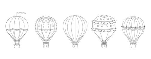 schets heet lucht ballon set. lijn illustratie geïsoleerd Aan wit voor kleur boek vector