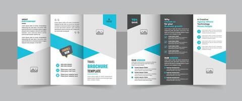 drievoud reizen brochure sjabloon, creatief reizen agentschap drievoud brochure lay-out vector