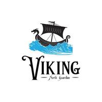 viking schip logo ontwerp met oceaan golven illustratie vector