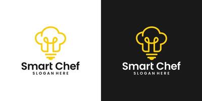 slim chef logo ontwerp sjabloon. chef hoed logo met licht lamp met lijn stijl ontwerp grafisch illustratie. symbool, icoon, creatief. vector
