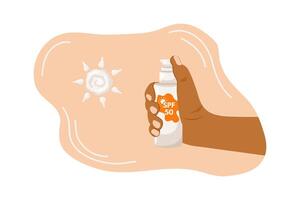 gebruind handen met zonnescherm. zonnescherm, huid bescherming, huid zorg producten.product voor zomer bescherming uitrusting. de belang van gebruik makend van producten met spf vector
