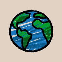 hand getekend markeerstift illustratie van de aarde wereldbol. gemakkelijk planeet tekening, geïsoleerd Aan licht pastel achtergrond vector
