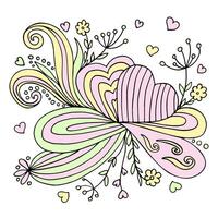 abstract harten met harten. hand- getrokken bloemen in pastel kleuren. ontwerp voor t-shirts, mokken, Tassen, enz. vector