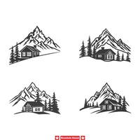 alpine ontsnappen ga weg berg huis silhouetten aanbieden ontspannende terugtrekken gevoel illustratie vector