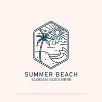 zonsondergang strand logo ontwerp met lijn kunst gemakkelijk minimalistische illustratie sjabloon vector