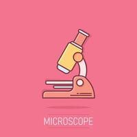 microscoop icoon in grappig stijl. laboratorium vergrootglas tekenfilm illustratie Aan geïsoleerd achtergrond. biologie instrument plons effect teken bedrijf concept. vector