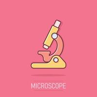 microscoop icoon in grappig stijl. laboratorium vergrootglas tekenfilm illustratie Aan geïsoleerd achtergrond. biologie instrument plons effect teken bedrijf concept. vector